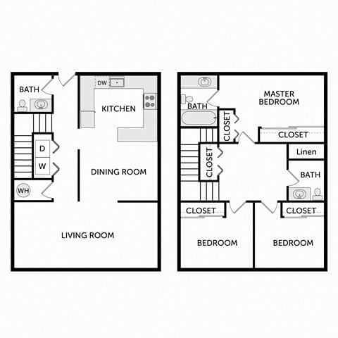 Floor plan for 3 beds, 2.5 baths, 1400 sqft